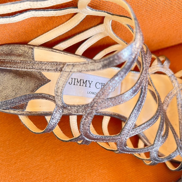 Jimmy Choo shimmer gunmetal heels. Double strap. - Picture 2 of 5